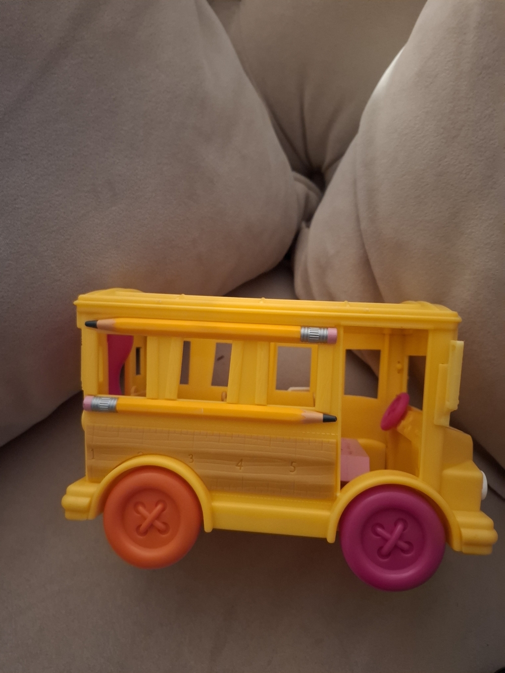 Yellow School Bus Toy with Pink & Orange Wheels - Kids Toy